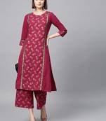 Women's Dark Pink Gold Print Straight Crepe Kurta Palazzo Set