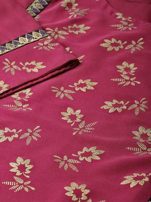 Women's Dark Pink Gold Print Straight Crepe Kurta Palazzo Set 5