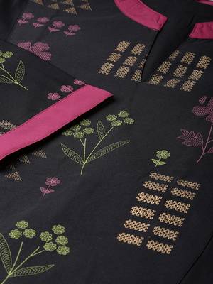 Women's Black Gold Print and Khadi Print Straight Crepe Kurta Palazzo Set 5