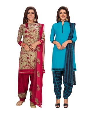 Women's Pack Of 2 Synthetic Printed Unstitched Dress Material Combo 1