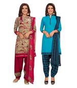 Women's Pack Of 2 Synthetic Printed Unstitched Dress Material Combo