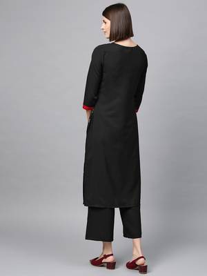Women's Black gold print Straight Crepe Kurta Palazzo Set 3