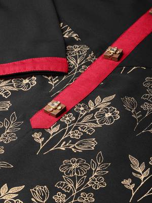 Women's Black gold print Straight Crepe Kurta Palazzo Set 5