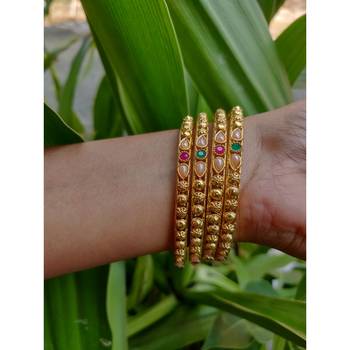 Gold Plated Multicolor Stone Studded Designer Bangles Set Of 4 5