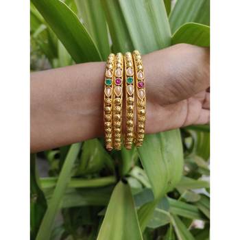 Gold Plated Multicolor Stone Studded Designer Bangles Set Of 4 6