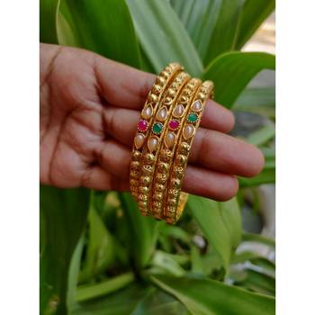 Gold Plated Multicolor Stone Studded Designer Bangles Set Of 4 1