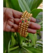 Gold Plated Multicolor Stone Studded Designer Bangles Set Of 4