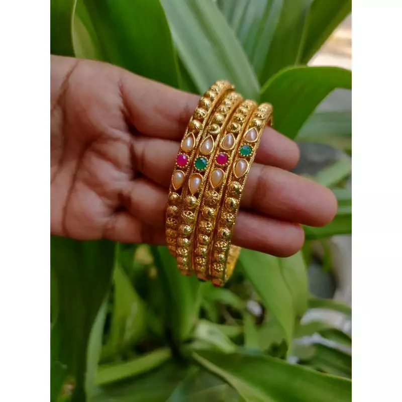 Gold Plated Multicolor Stone Studded Designer Bangles Set Of 4