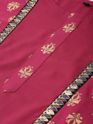 Women's Dark Pink Gold Print Straight Crepe Kurta Palazzo Set 5