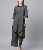 Women's Dark Grey gold print Straight Crepe Kurta Palazzo Set
