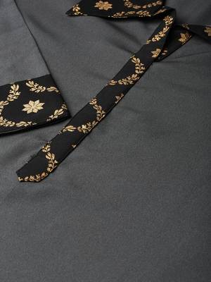Women's Dark Grey gold print Straight Crepe Kurta Palazzo Set 5