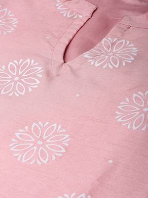 Women's Pink Khadi Print Straight Polysilk Kurta Palazzo Set 5