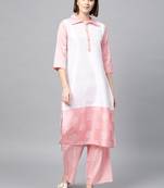 Women's Pink Khadi Print Straight Polysilk Kurta Palazzo Set