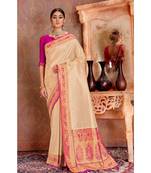 Cream Soft Silk Saree With Blouse Piece