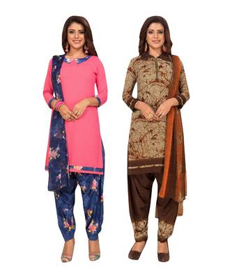 Women's Pack Of 2 Synthetic Printed Unstitched Dress Material Combo 1