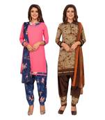Women's Pack Of 2 Synthetic Printed Unstitched Dress Material Combo