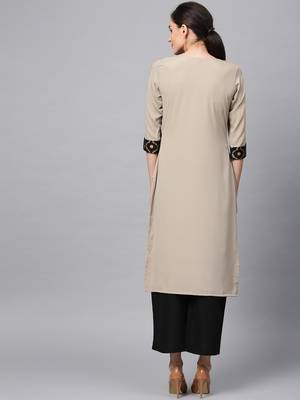 Women's Nude gold print Straight Crepe Kurta Palazzo Set 3