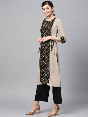 Women's Nude gold print Straight Crepe Kurta Palazzo Set 4