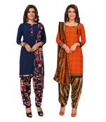 Women's Pack Of 2 Synthetic Printed Unstitched Dress Material Combo