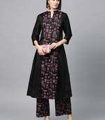 Women's Black Khadi Print A-line Polysilk Kurta Palazzo Set