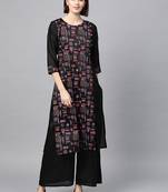 Women's Black khadi print Straight Polysilk Kurta Palazzo Set