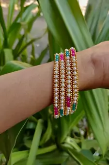 Gold Plated Multicolor Stone Studded Bangles Set Of 4