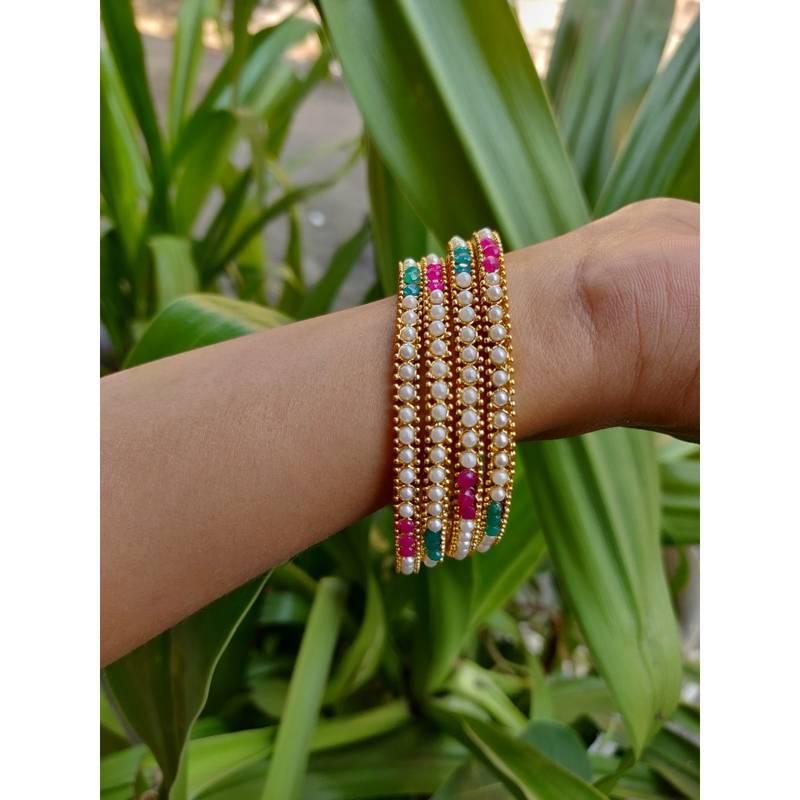 Gold Plated Multicolor Stone Studded Bangles Set Of 4