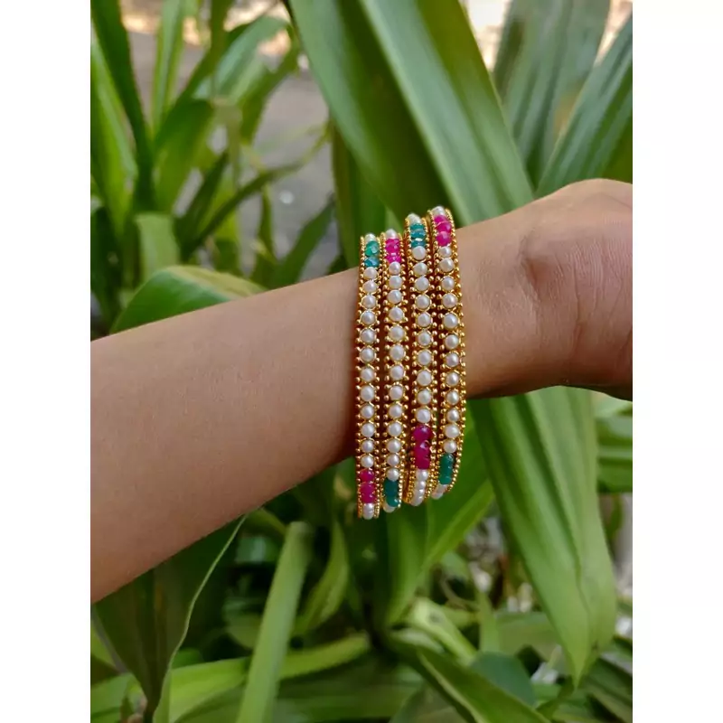 Gold Plated Multicolor Stone Studded Bangles Set Of 4