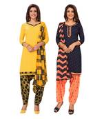 Women's Pack Of 2 Synthetic Printed Unstitched Dress Material Combo