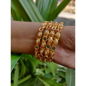 Multicolor Stone Bangles Set Of 4 4