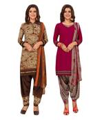 Women's Pack Of 2 Synthetic Printed Unstitched Dress Material Combo