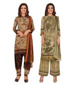 Women's Pack Of 2 Synthetic Printed Unstitched Dress Material Combo