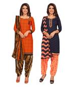 Women's Pack Of 2 Synthetic Printed Unstitched Dress Material Combo
