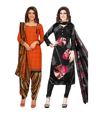Women's Pack Of 2 Synthetic Printed Unstitched Dress Material Combo 1