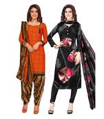 Women's Pack Of 2 Synthetic Printed Unstitched Dress Material Combo