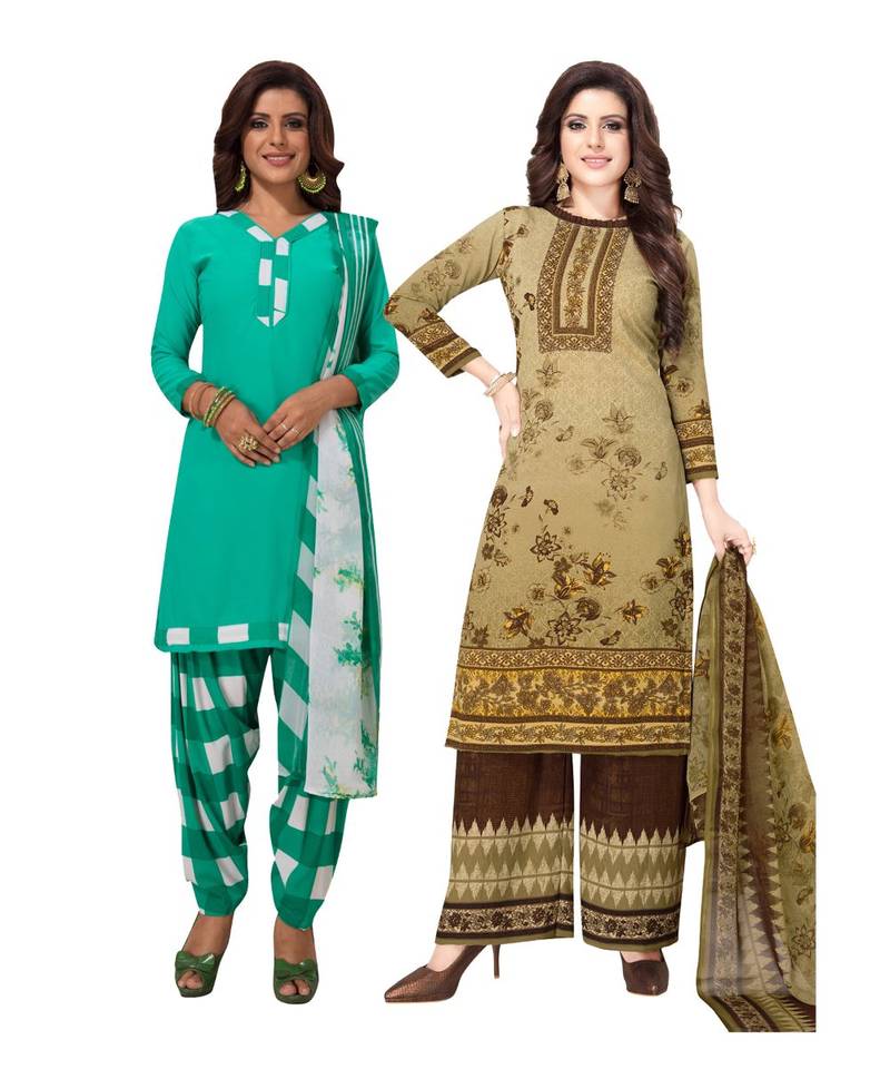 Women's Pack Of 2 Synthetic Printed Unstitched Dress Material Combo