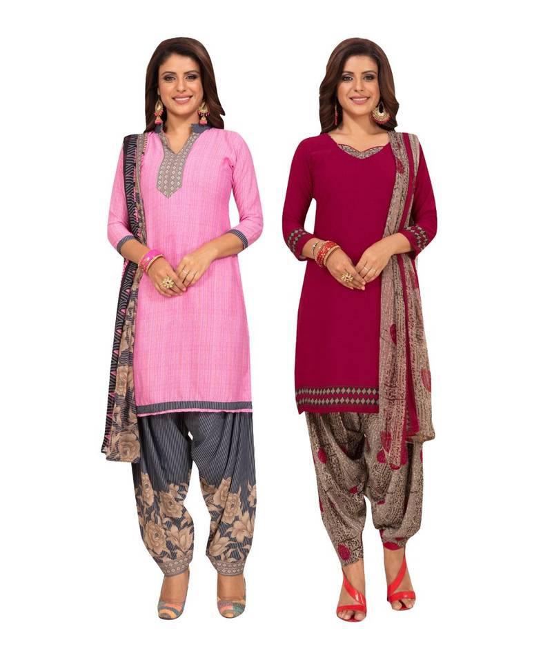 Women's Pack Of 2 Synthetic Printed Unstitched Dress Material Combo