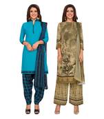 Women's Pack Of 2 Synthetic Printed Unstitched Dress Material Combo
