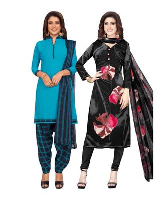 Women's Pack Of 2 Synthetic Printed Unstitched Dress Material Combo 1