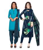 Women's Pack Of 2 Synthetic Printed Unstitched Dress Material Combo