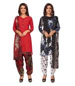 Women's Pack Of 2 Synthetic Printed Unstitched Dress Material Combo