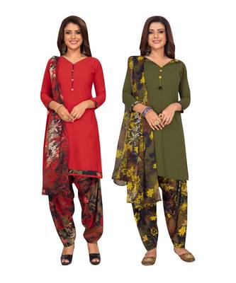 Women's Pack Of 2 Synthetic Printed Unstitched Dress Material Combo 1