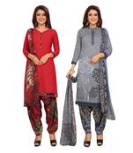 Women's Pack Of 2 Synthetic Printed Unstitched Dress Material Combo
