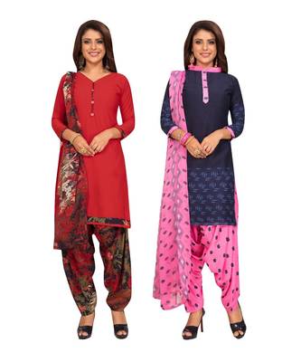 Women's Pack Of 2 Synthetic Printed Unstitched Dress Material Combo 1