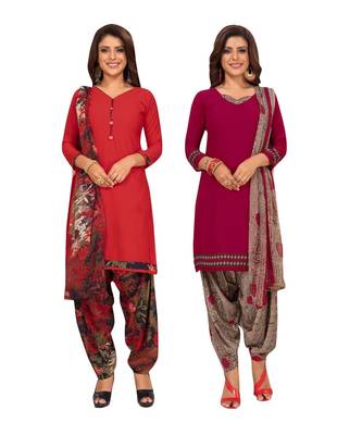 Women's Pack Of 2 Synthetic Printed Unstitched Dress Material Combo 1