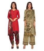 Women's Pack Of 2 Synthetic Printed Unstitched Dress Material Combo