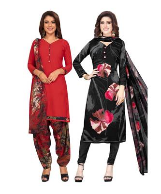 Women's Pack Of 2 Synthetic Printed Unstitched Dress Material Combo 1