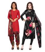 Women's Pack Of 2 Synthetic Printed Unstitched Dress Material Combo