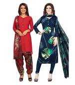 Women's Pack Of 2 Synthetic Printed Unstitched Dress Material Combo