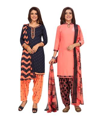 Women's Pack Of 2 Synthetic Printed Unstitched Dress Material Combo 1